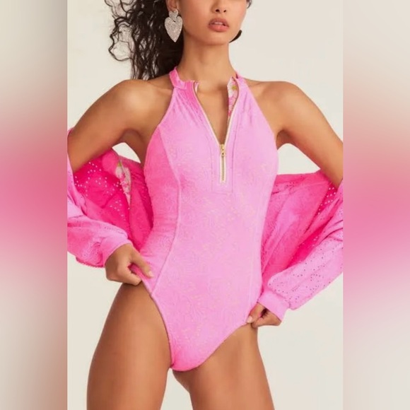 LOVESHACKFANCY SWIM x HURLEY ONE PIECE EYELET PAISLEY SWIMSUIT. LARGE. NWT. 🩷 - Picture 1 of 10